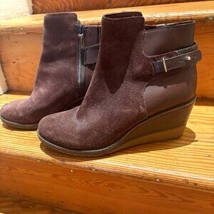 Cole Haan Rayna Brown Suede Wedge Ankle Boots 10